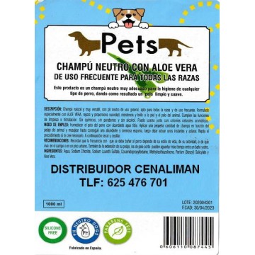 CHAMPU PERROS  NEUTRO CON ALOE VERA 1 LITRO - foto 2